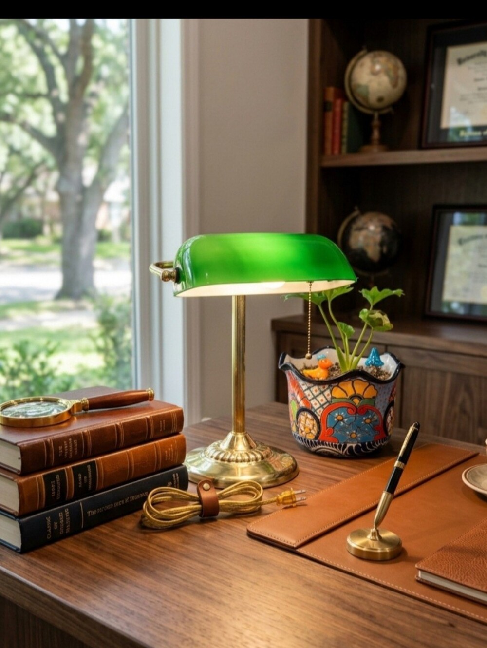 Vintage Bankers Lamp Emerald Green Glass UL portable lamp issue BF 25671
